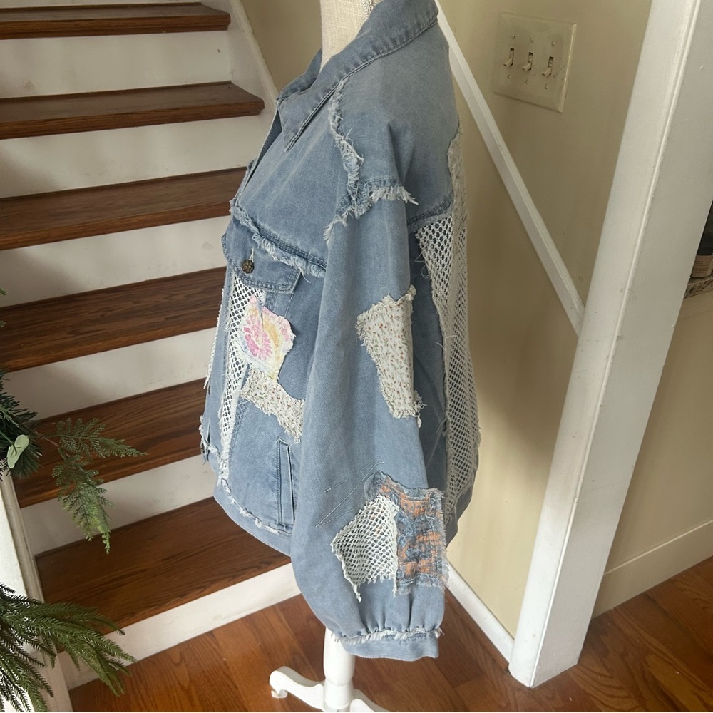 Pol Patchwork Denim Jacket Large Oversized Fit Ba… - image 5